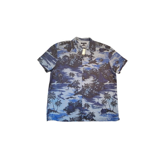 Tommy Hilfiger Mens XXL Blue Palm Tree Print Short Sleeve Button Up Shirt - Picture 1 of 8